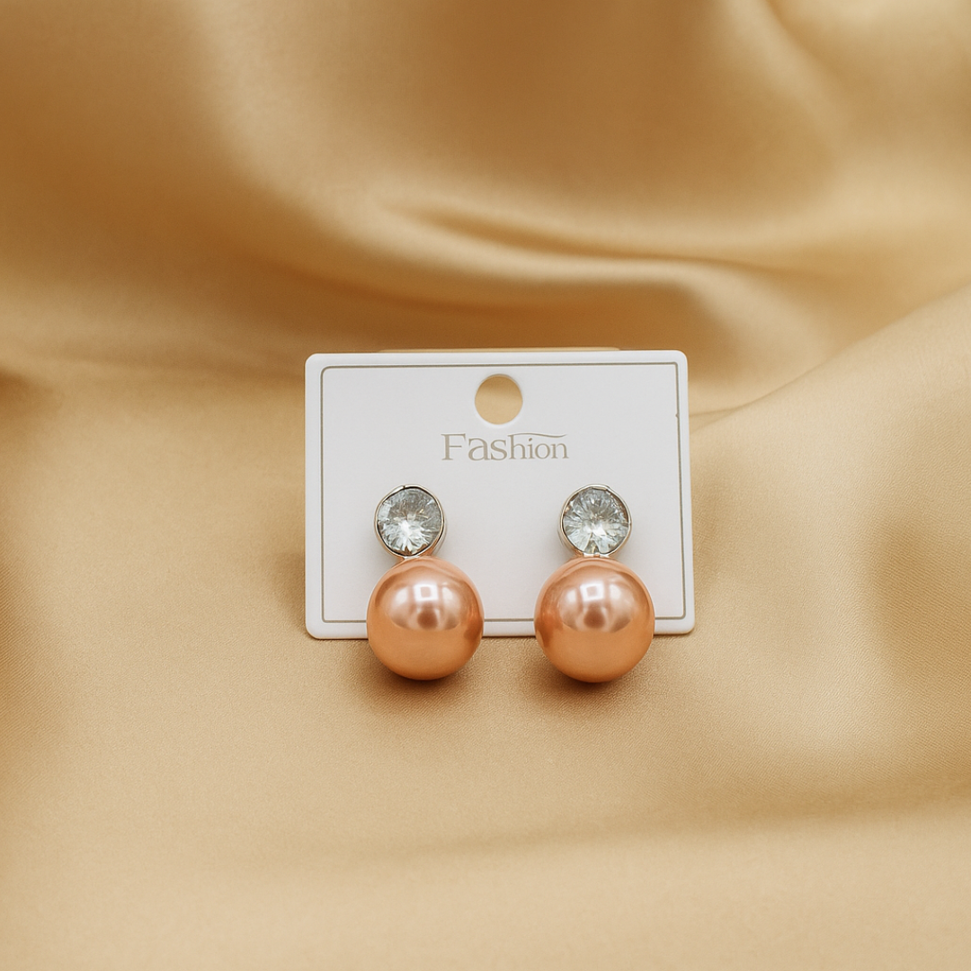 Rose Gold Pearl & Crystal Stud Drop Earrings