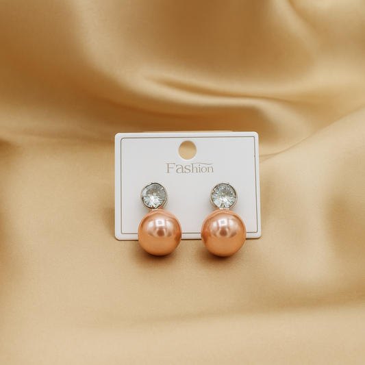 Rose Gold Pearl & Crystal Stud Drop Earrings