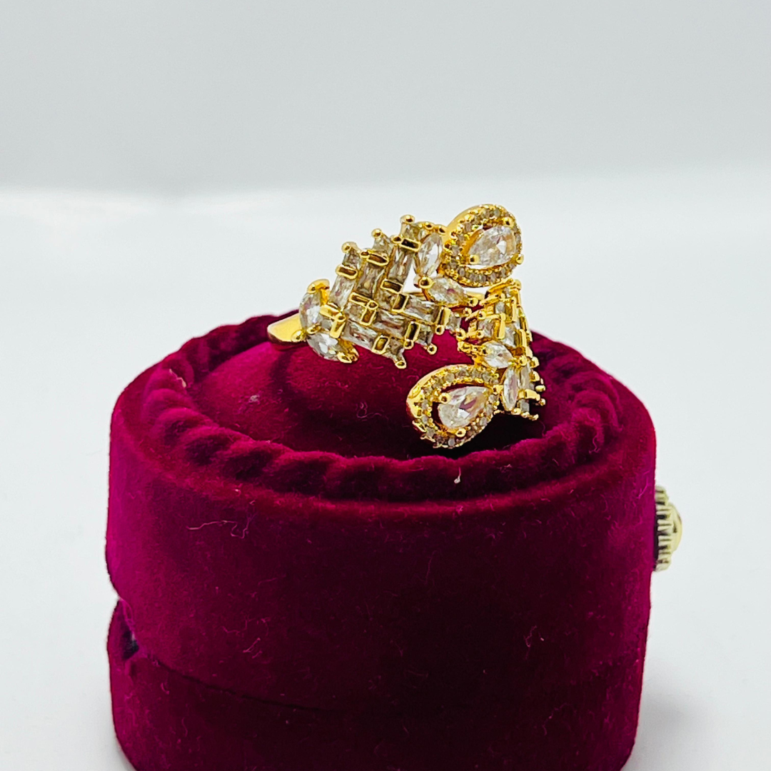 Elegant Gold-Plated Pear-Shaped Diamond Ring