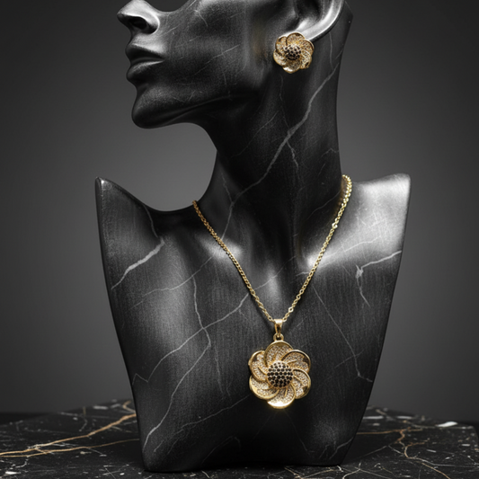 Elegant Floral Gold Jewelry Set – Necklace & Earrings