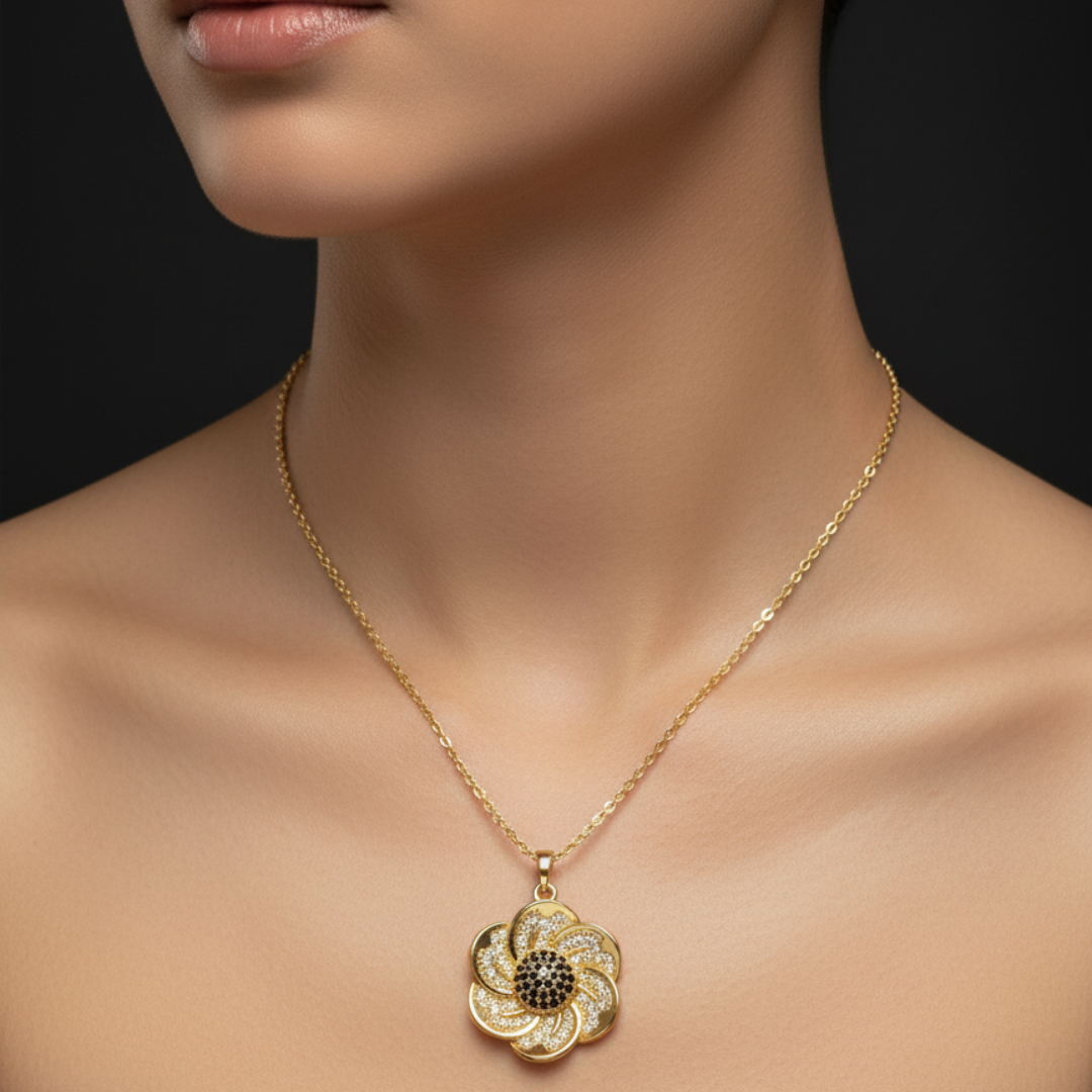 Elegant Floral Gold Jewelry Set – Necklace & Earrings