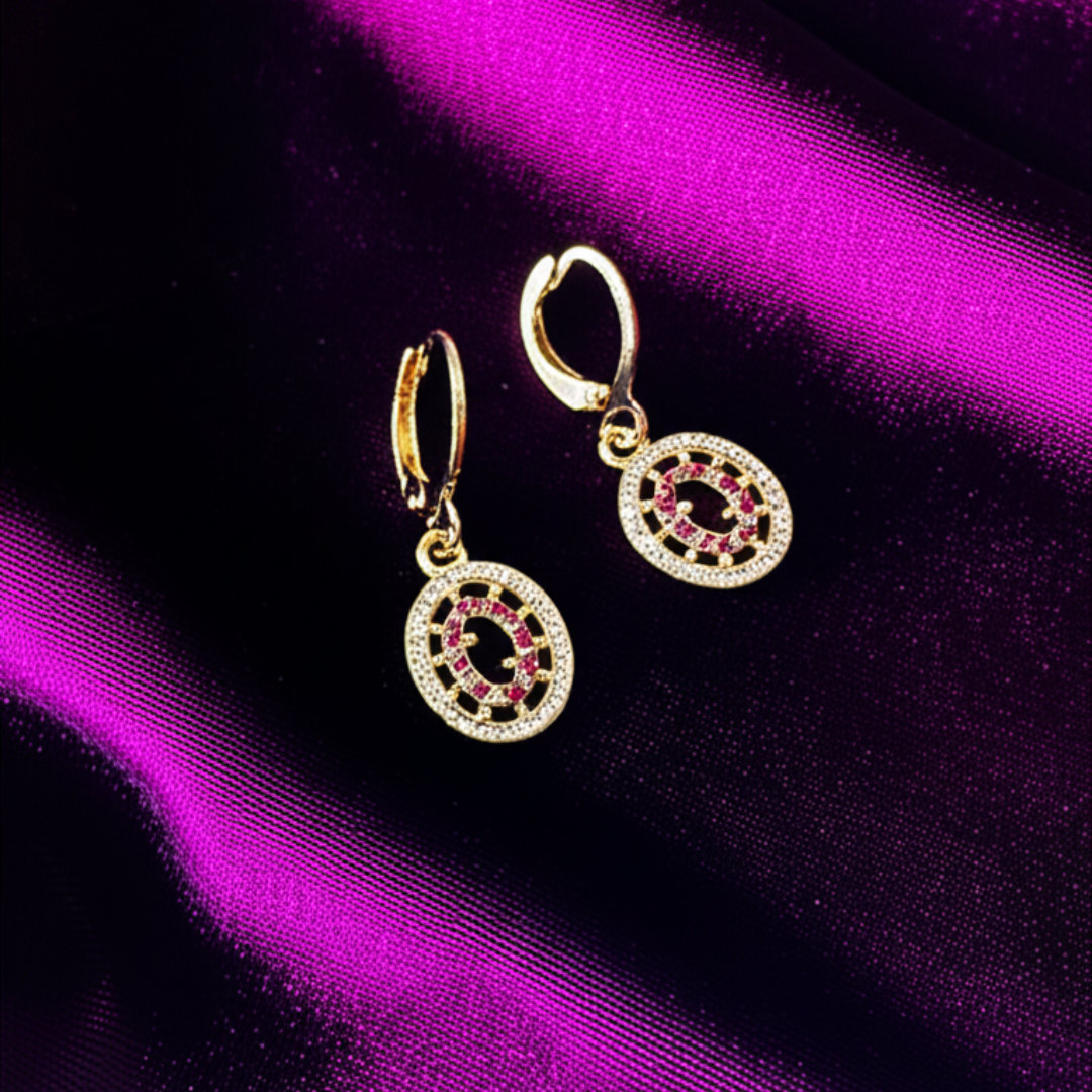 Elegant Gold-Plated Jewelry Set with Pink Stone Accents (Necklace, Ring, Earrings & Bracelet)