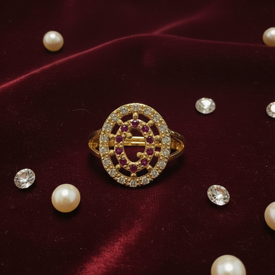 Elegant Gold-Plated Jewelry Set with Pink Stone Accents (Necklace, Ring, Earrings & Bracelet)