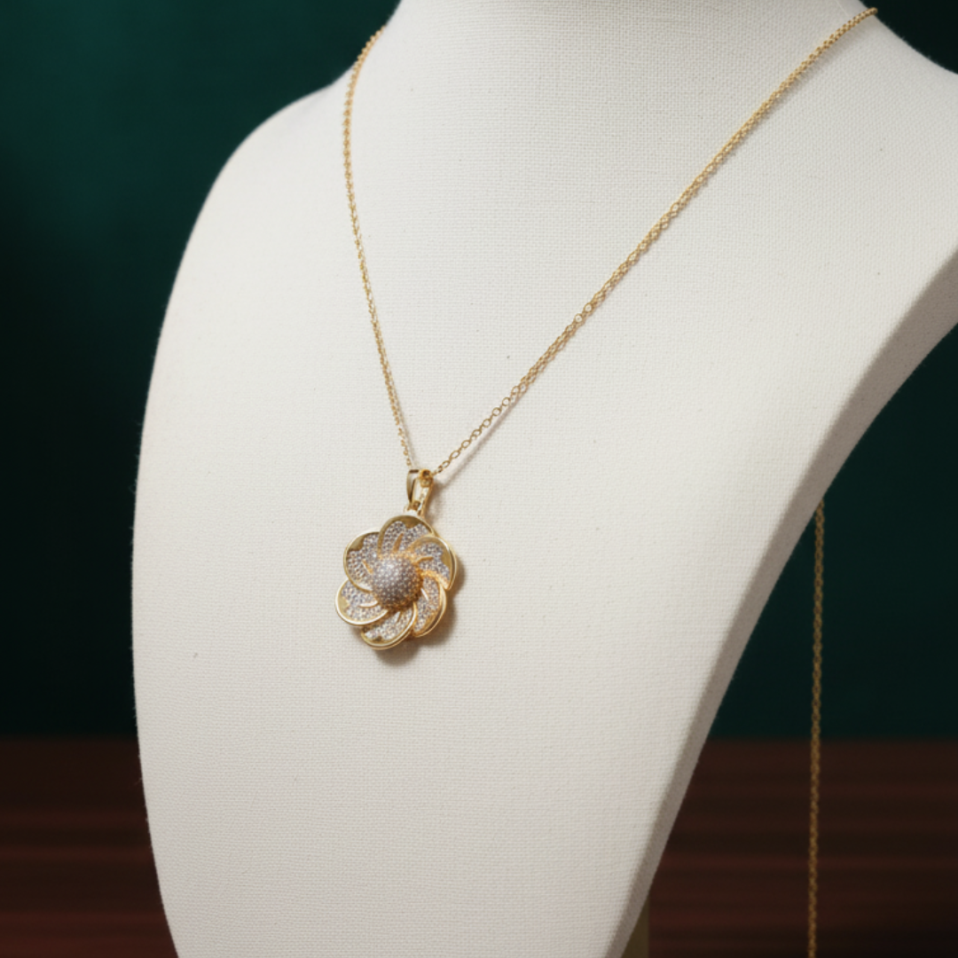 Luxury Gold-Plated Floral Pendant Necklace & Earrings Set