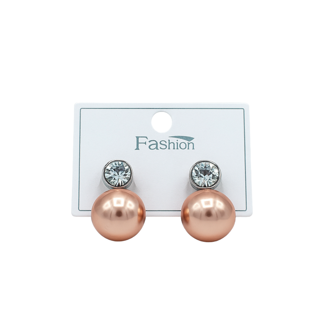 Rose Gold Pearl & Crystal Stud Drop Earrings