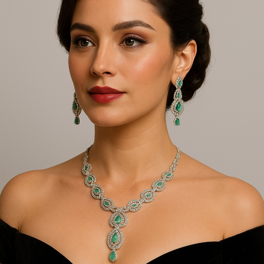 Elegant Emerald & Diamond Necklace Set – Luxury Jewellery for Special Occasions