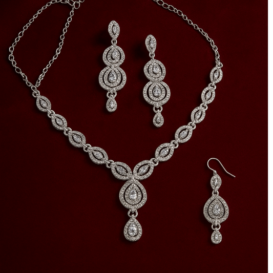 Elegant Teardrop Diamond-Inspired Necklace & Earring Set
