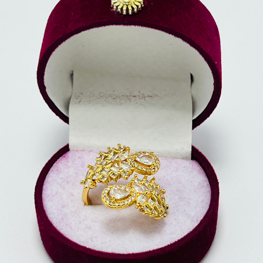 Elegant Gold-Plated Pear-Shaped Diamond Ring