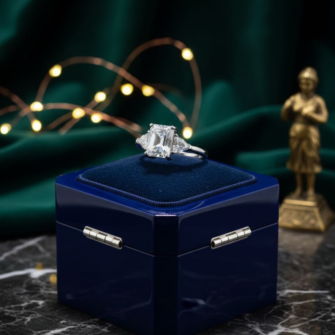 Elegant Princess-Cut Crystal Ring with Side Accents