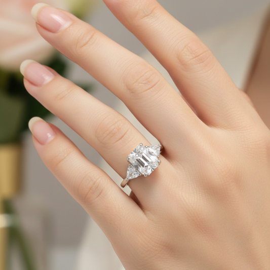Elegant Princess-Cut Crystal Ring with Side Accents