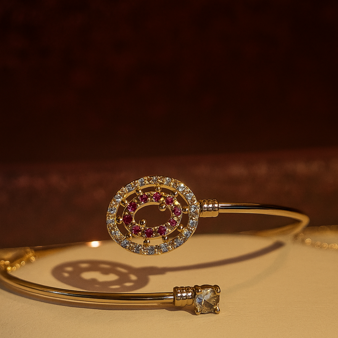 Elegant Gold-Plated Jewelry Set with Pink Stone Accents (Necklace, Ring, Earrings & Bracelet)