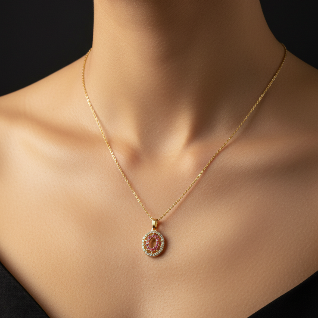 Elegant Gold-Plated Jewelry Set with Pink Stone Accents (Necklace, Ring, Earrings & Bracelet)