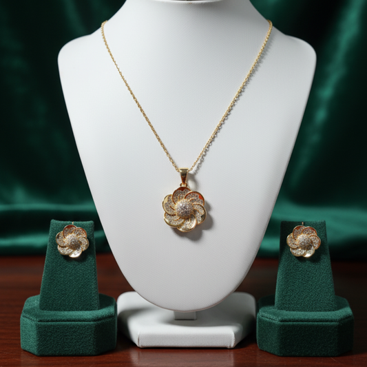 Luxury Gold-Plated Floral Pendant Necklace & Earrings Set