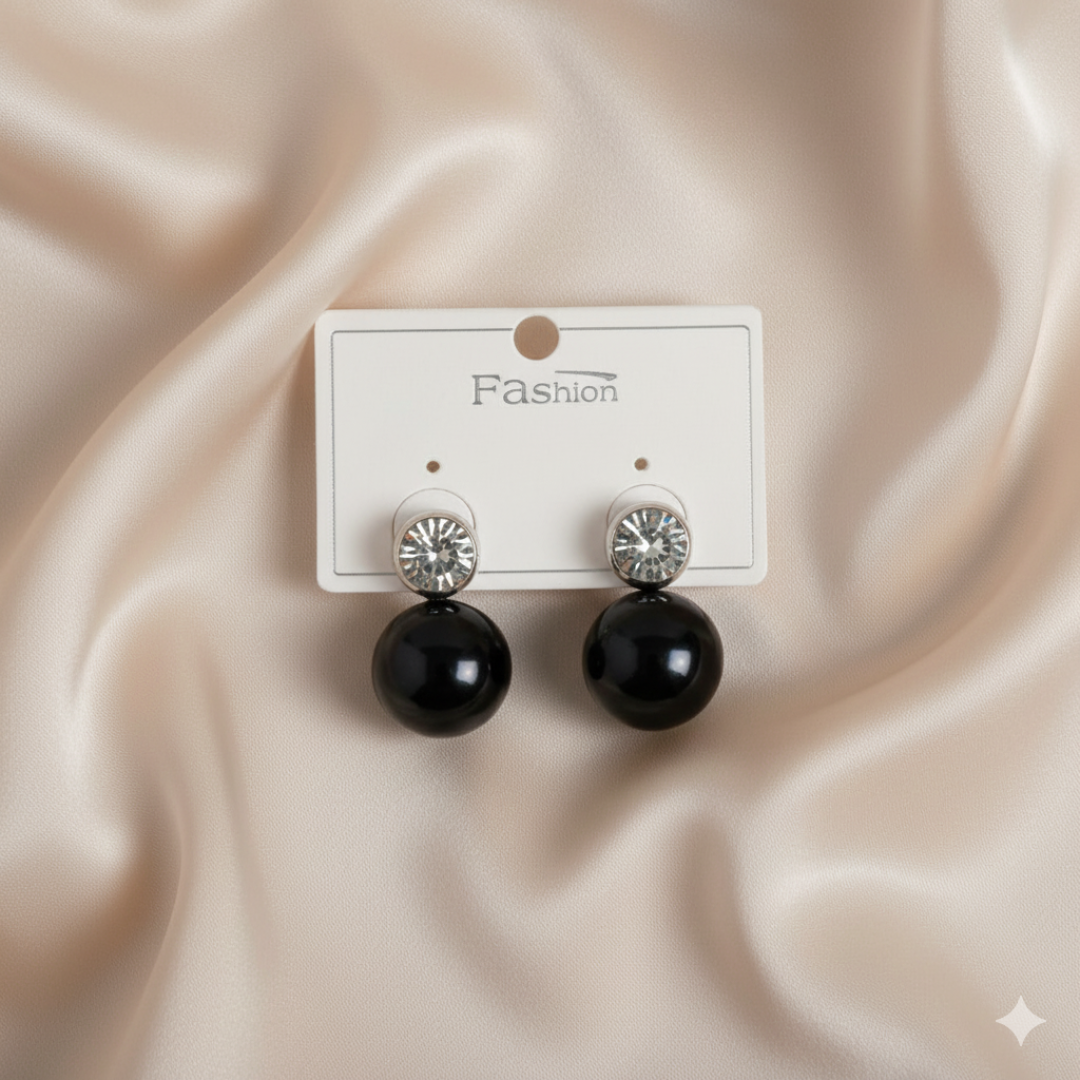 Black Pearl & Crystal Stud Drop Earrings