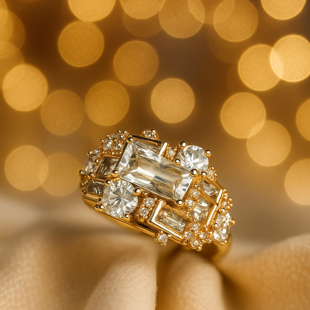 Radiant Gold Statement Ring with Brilliant-Cut Crystals