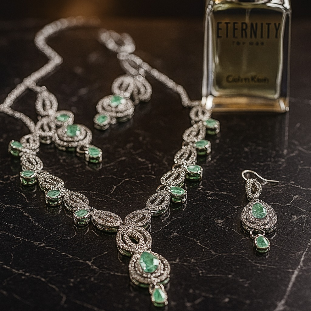 Elegant Emerald & Diamond Necklace Set – Luxury Jewellery for Special Occasions