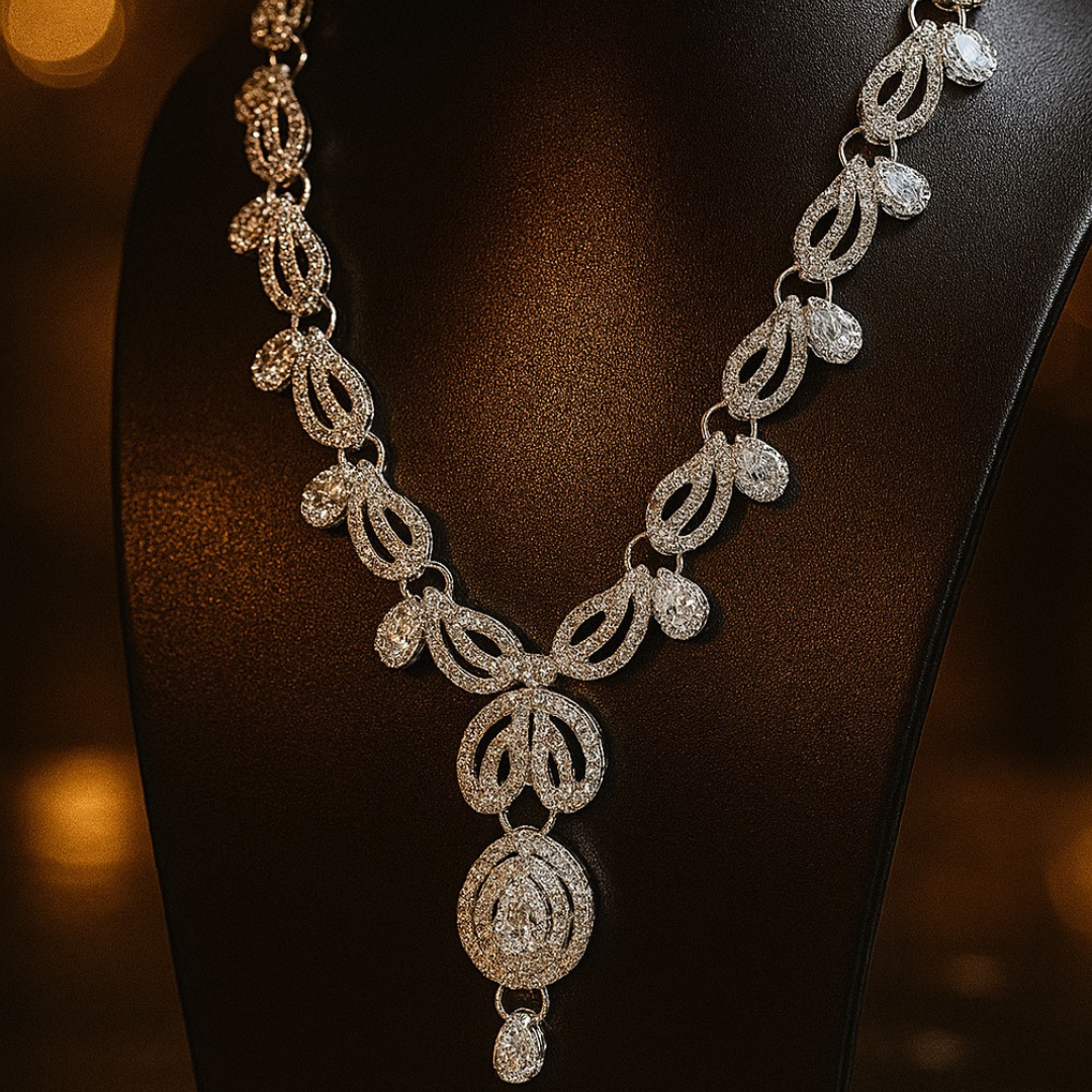 Elegant Teardrop Diamond-Inspired Necklace & Earring Set