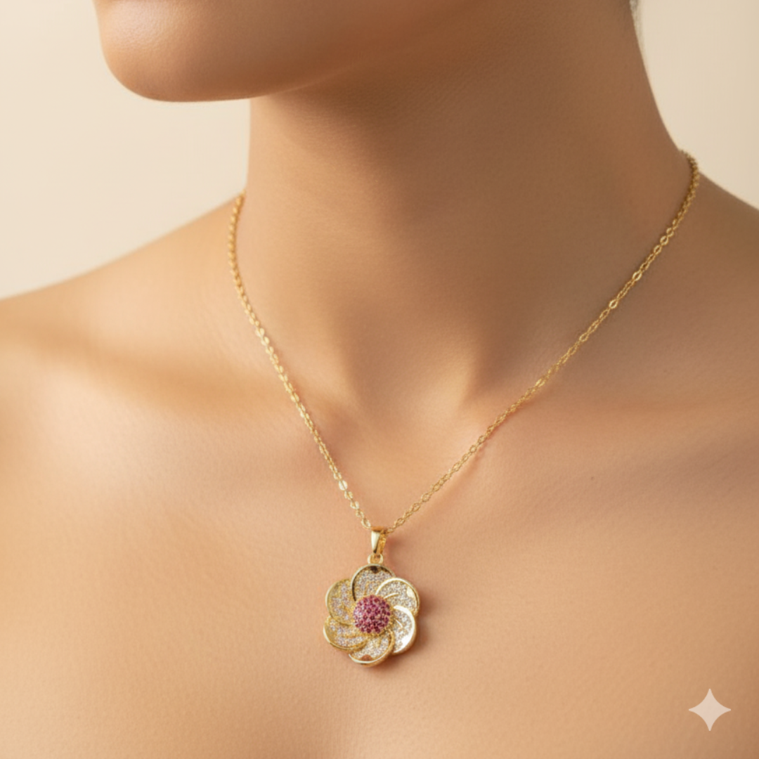 Elegant Floral Pendant Necklace & Earrings Set