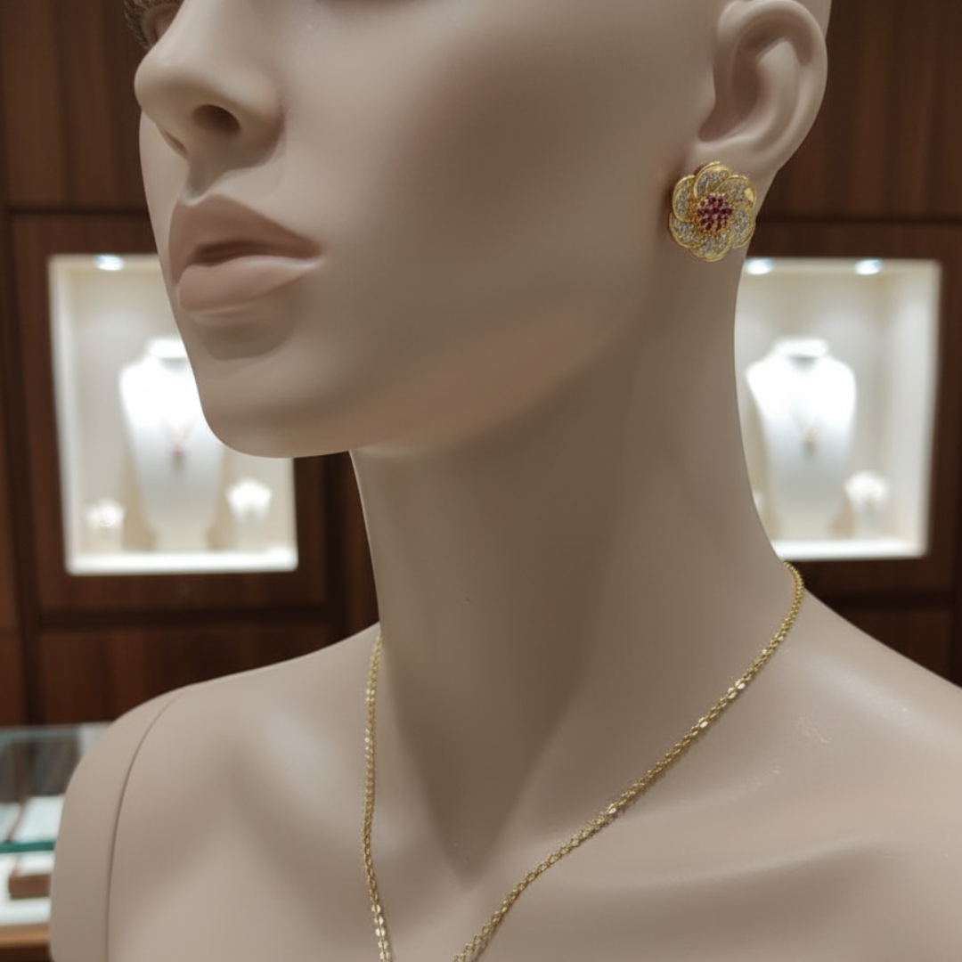 Elegant Floral Pendant Necklace & Earrings Set