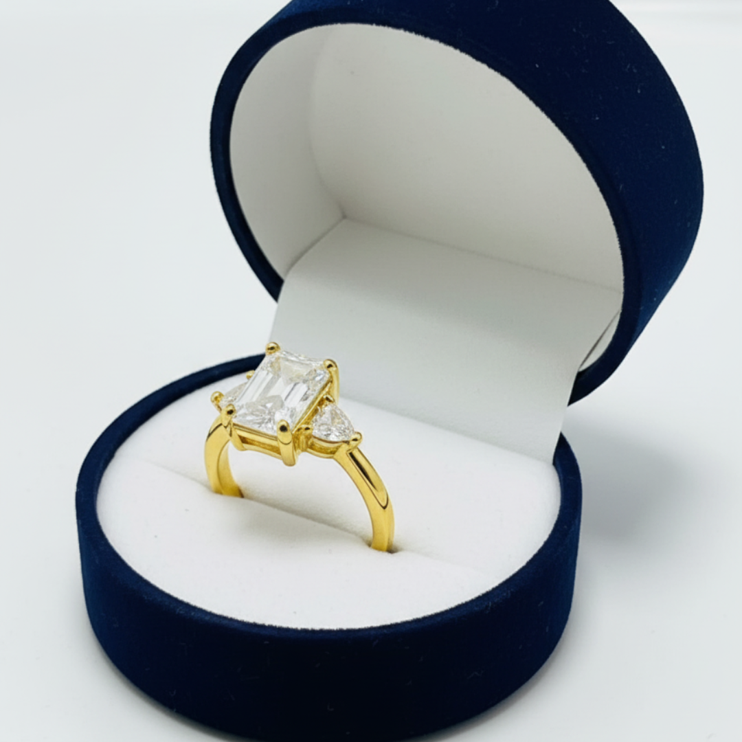 Emerald-Cut Crystal Gold Ring with Side Accents