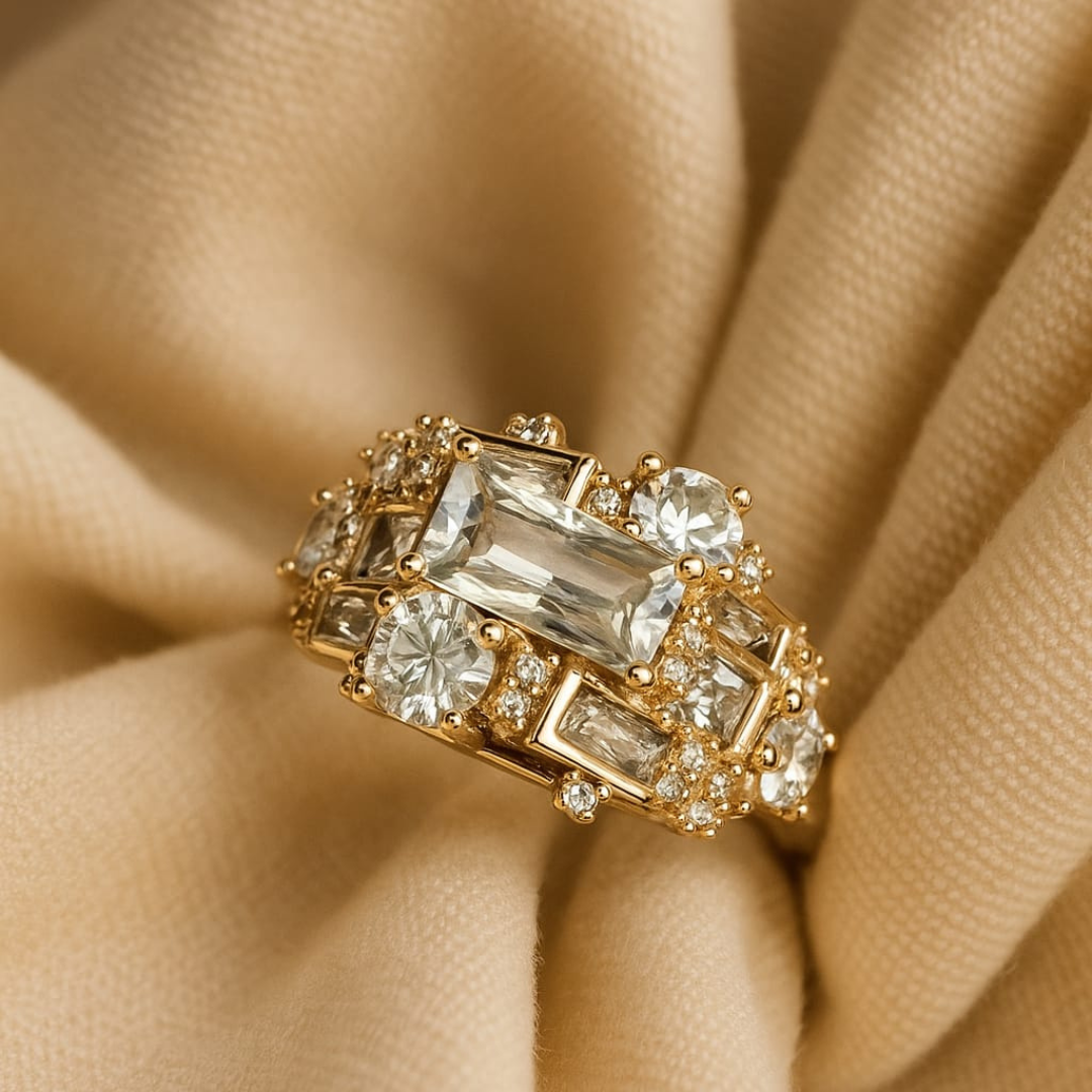 Radiant Gold Statement Ring with Brilliant-Cut Crystals