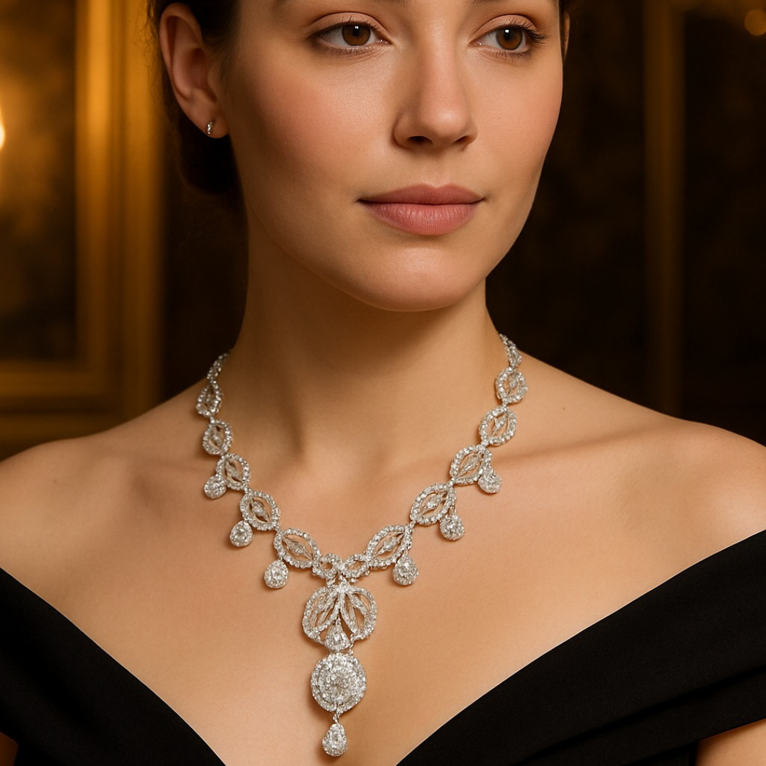 Elegant Teardrop Diamond-Inspired Necklace & Earring Set