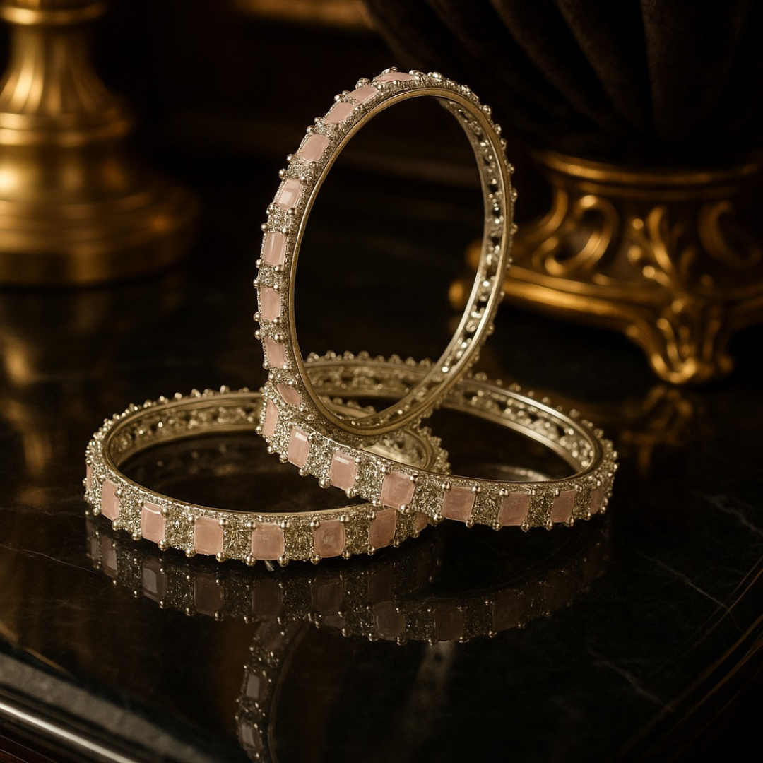 Luxury pink Crystal Bangles – Set of 4